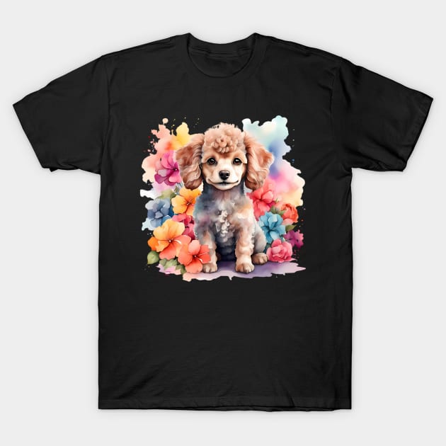 A poodle decorated with beautiful watercolor flowers T-Shirt by CreativeSparkzz